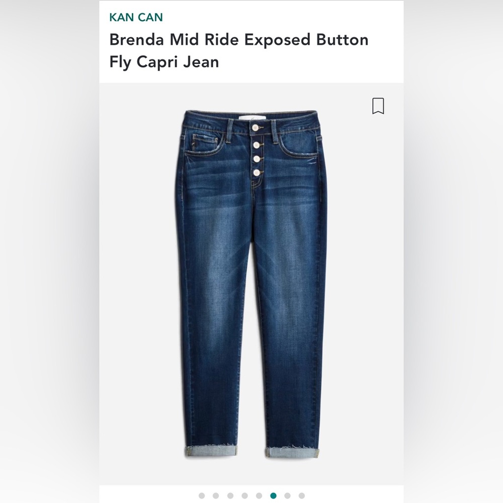 Kan Can Brenda Mid Rise exposed button fly capri jean size 8